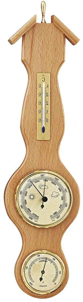 Weerstation Hout - Barometer Thermometer - Weersvoorspelling Thuis - Natuurlijk Hout Design - 44 x 11.5 cm - Bruin