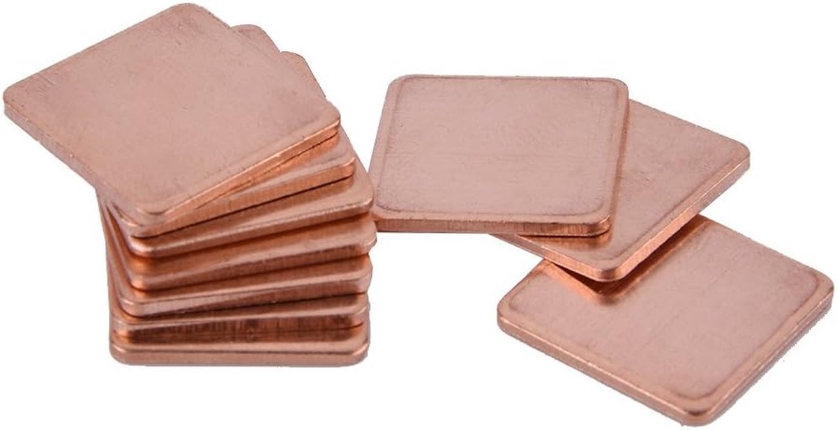 Koperen Heatsink Shim - Warmtegeleider Pad - Component Koeling - Hoge Thermische Geleiding - 20x20mm 10 Stuks - Koper