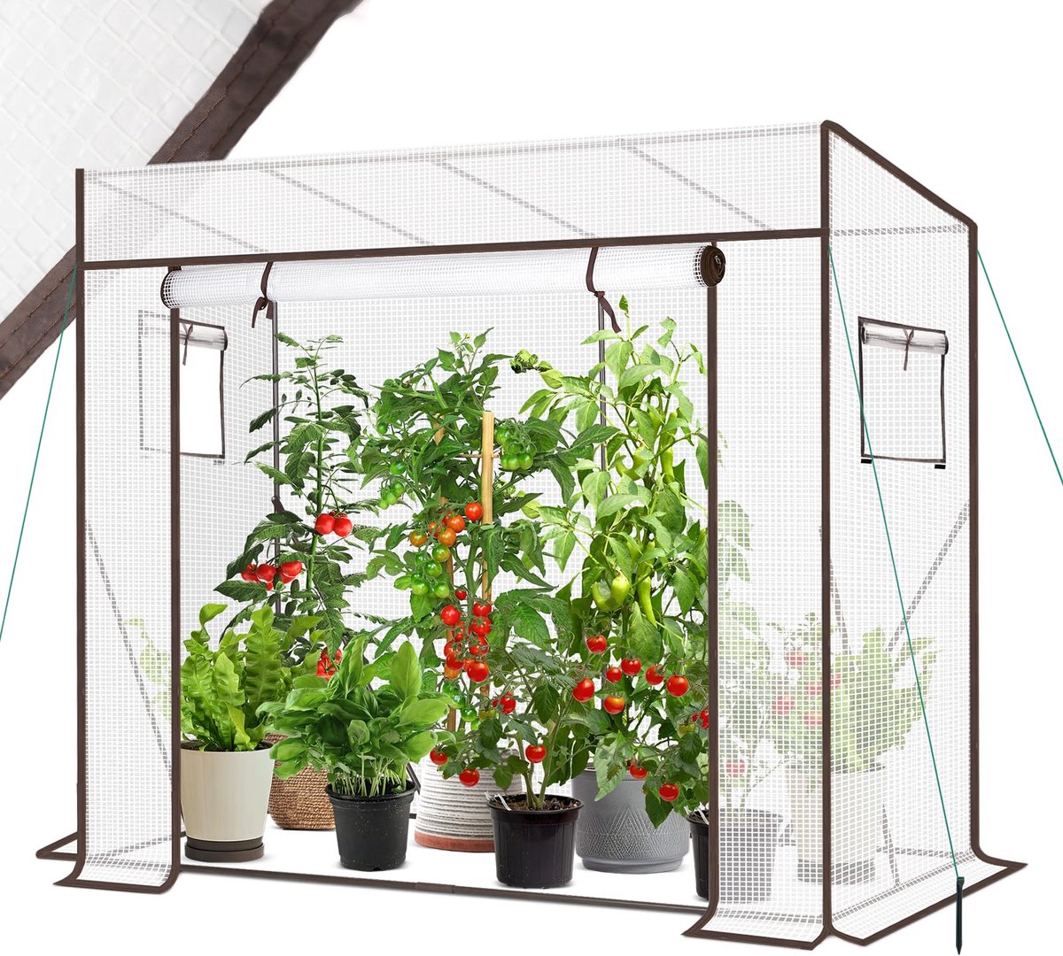 Tuinkas met oprolbare ingang, tomatengroenten, broeikas, broeikas voor tomaten, 200 x 77 x 146/170 cm