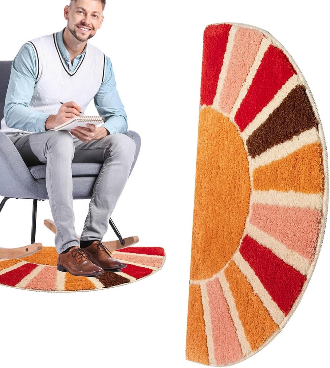 Badmat antislip - Regenboog douchemat - 60*90 cm - Retro Sun Badmat - Halfrond Kleurrijk Zonnemotief - Antislip Microvezel Douchemat - Zacht & Absorberend - Machinewasbaar - Boho Badkamer Decoratie