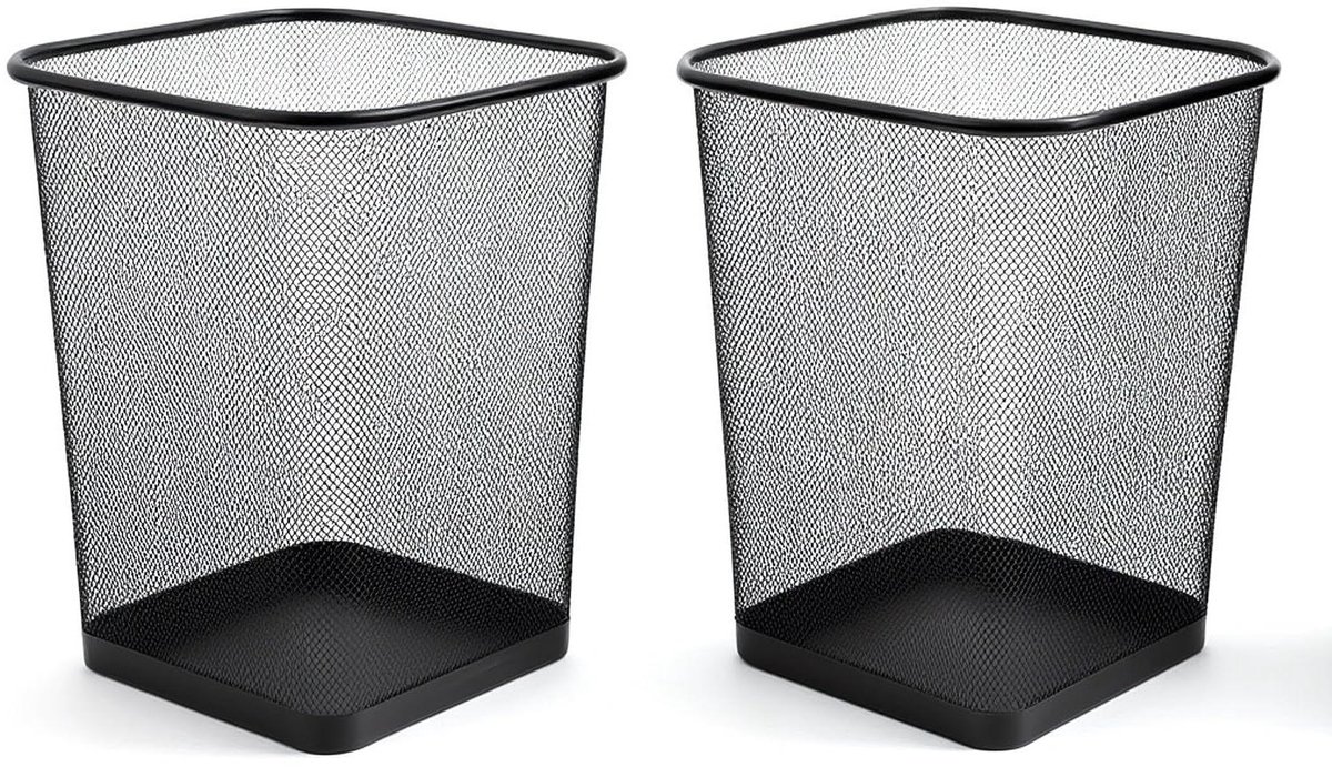 Prullenbak Metaal - Afvalemmer Kantoor - Papierafval Verwerken - Trendy Mesh-look - 10 liter - Zwart