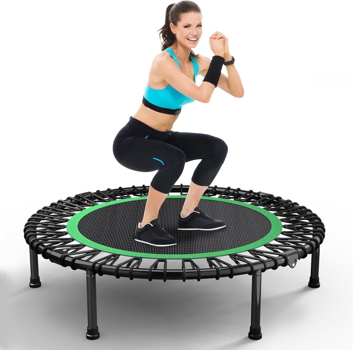 Fitness Trampoline - Rebounder Mini - Thuis Trainen - Met Stuur - 40 Inch - Groen
