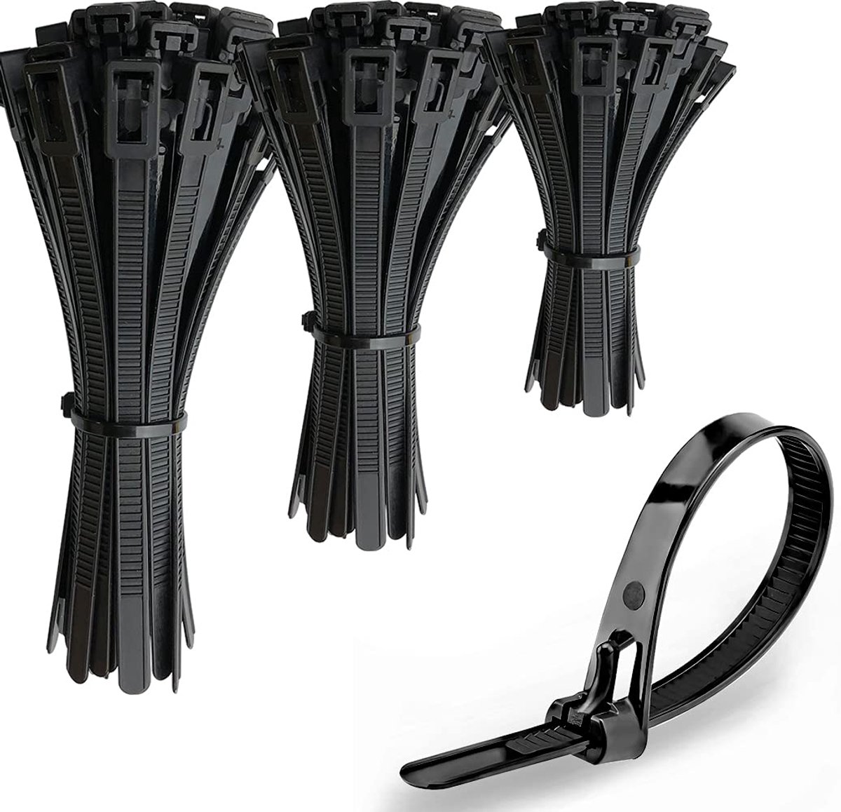 150 stuks herbruikbare zwarte, zwaar belastbare kabelbinders, 7,6 mm, sterke nylon ritsbanden, loskoppelbare plastic stropdaswikkels, geassorteerd in maten 150 mm/200 mm/300 mm, 6 "8"12"
