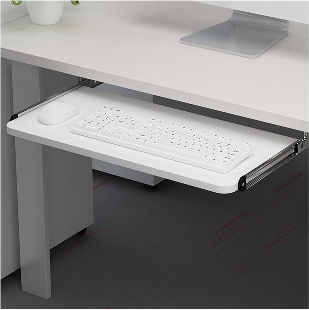 Toetsenbordlade Onder Bureau - Computerlade Bureau - Bureau Organiseren - Soepele Metalen Geleiders - 52x25cm - Wit