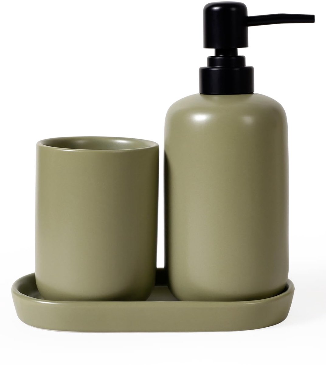 accessoires set groen, 3-delig keramiek badset Praktisch bad accessoires set met smalle zeepdispenser, tandenborstelbeker & ablageschaal voor bad, wastafel