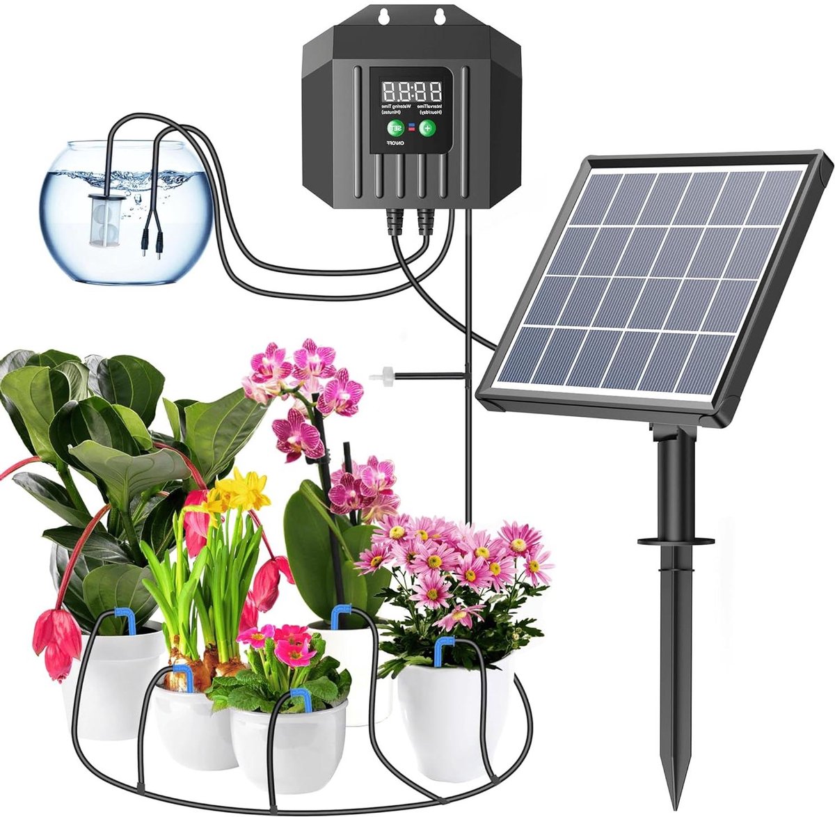 Solar Irrigatie Systeem - Automatische Besproeiing - Planten Water Geven - Waterbesparend Ontwerp - 15 meter - Zwart