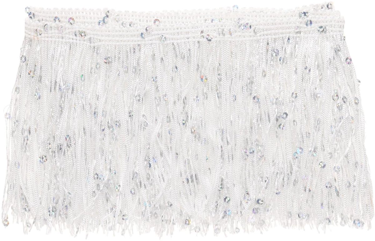 M METERXITY 1 Yard Pailletten Kwastje Fringe Trim 4 "Sprankelend Polyester Franje Trim Lint Boho Kant Naaien Trimmen voor Latijnse Jurk/Rok/DIY Naaien Ambachten [Wit]