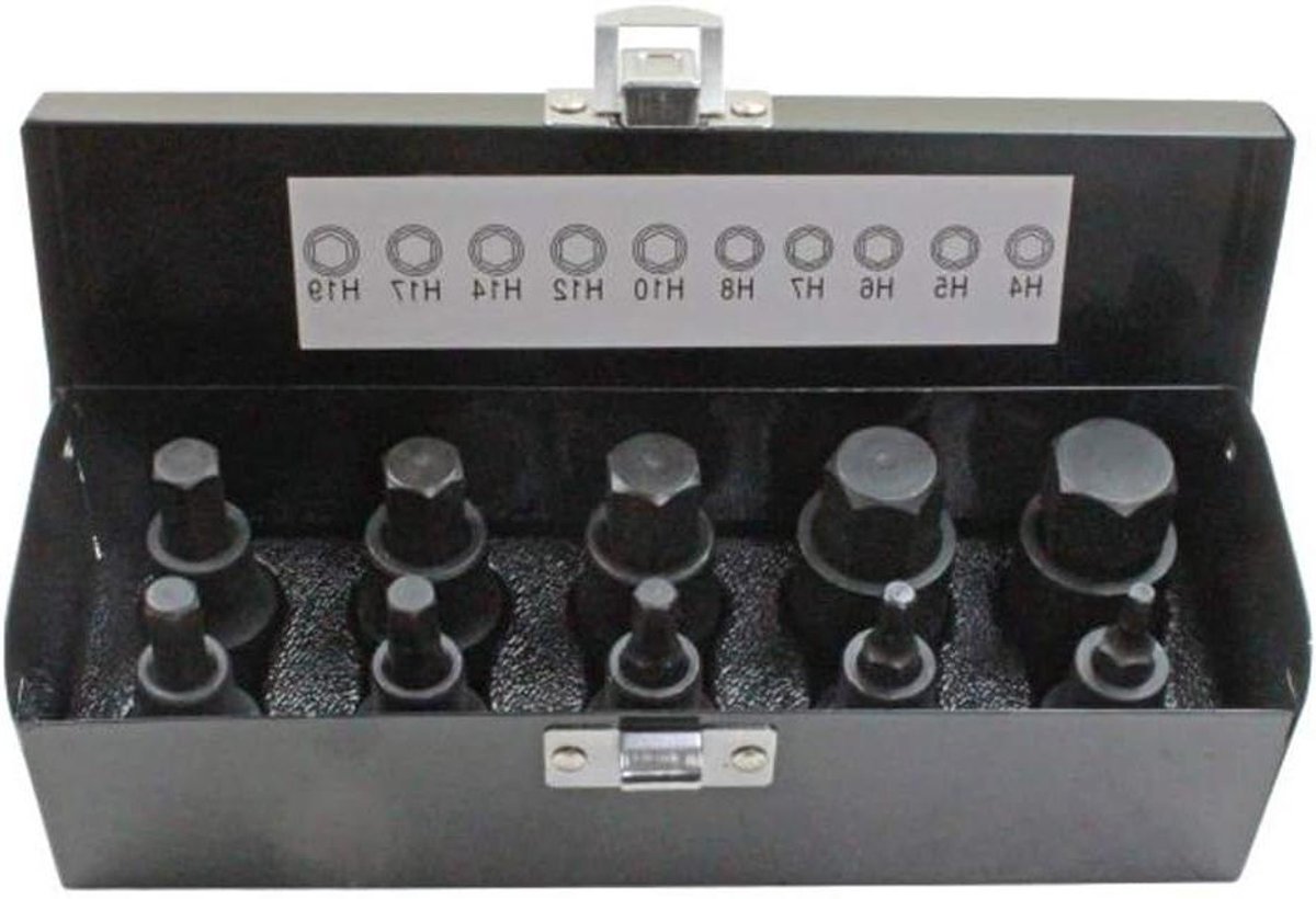 10-delige Impact HEX BIT Stekker Set 1/2" Aandrijving 4mm tot 19mm