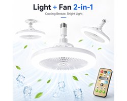 Plafondlamp Met Ventilator - E27 Ventilator Met Verlichting - Plafondventilator - LED Ventilatorlamp - Drie Lichtstanden - Traploos Dimbaar - Ventilator Met Afstandsbediening - Grijs