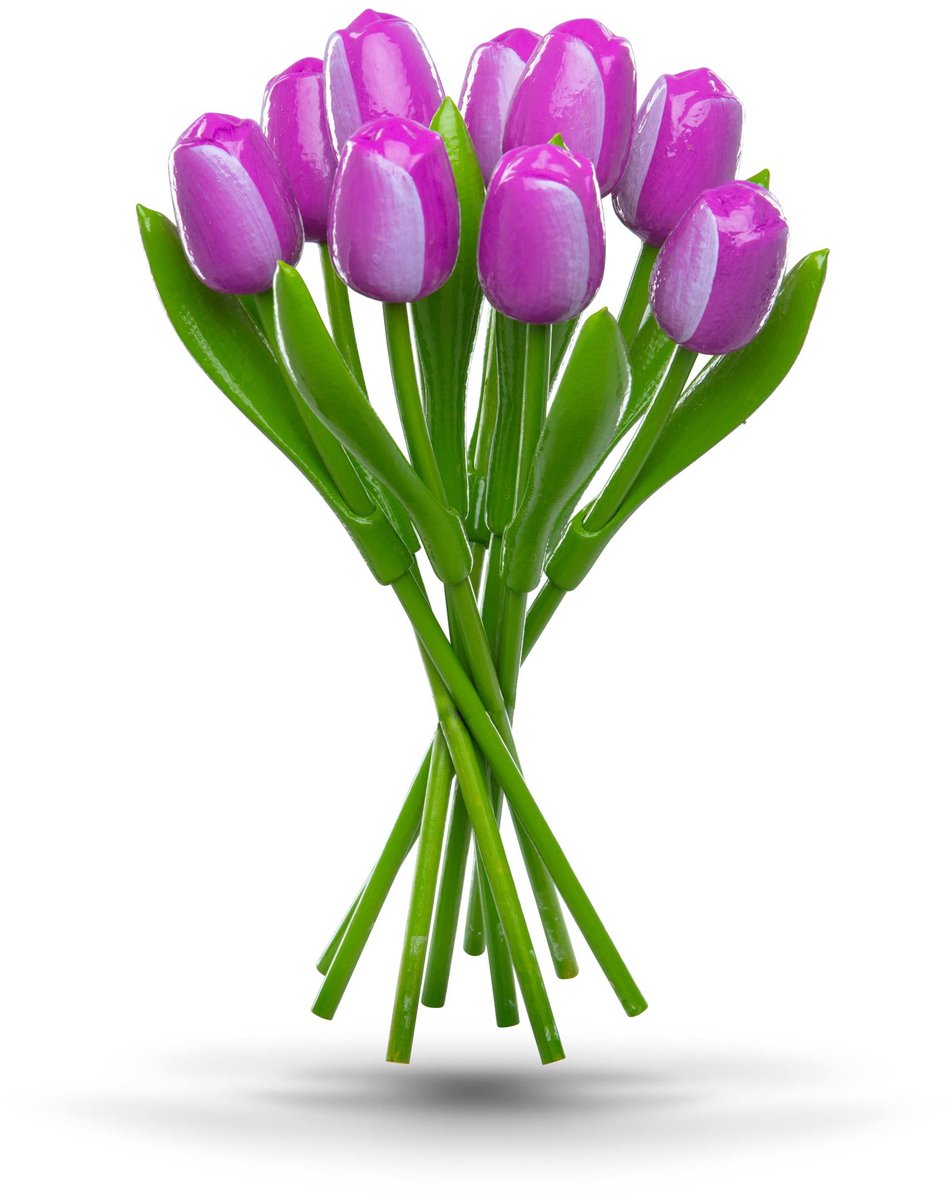 Boeket met houten tulpen, houten bloemen, houtdecoratie, houten kunstbloemen, 9 houten tulpen, 34 cm, handbeschilderd, boeket, decoratie, cadeau, paars/wit