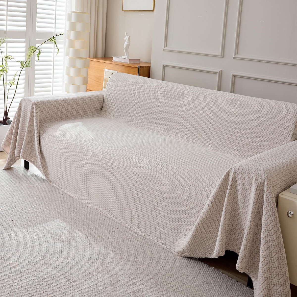 plaid chenille spreien kingsize sofa gooit decoratieve deken voor bank, bank, bed, camping, reizen, geschikt voor alle seizoenen 230 x 280 cm-beige
