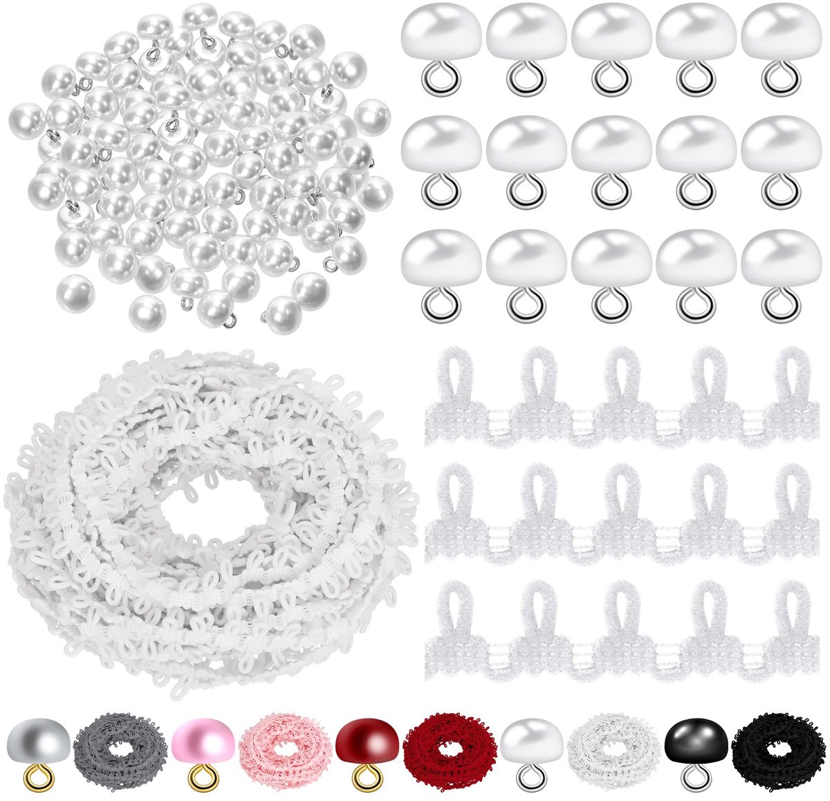 50 STKS Wit 10mm Parel Knoppen Half Ronde Knopen Parel Gespen Voor Trouwjurk Rokken Handschoenen
