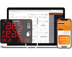 Temperatuur Vochtigheid Meter - Data Logger - Real-time Monitoring - Twee Zone Meting - 10.6 Inch Display - Wit