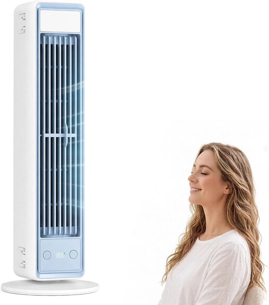 Bladloze Torenventilator - Torenventilator - Draagbare Mobiele Airco Cooler - Bladloos - Draaibaar Ventilator - 5 Snelheden - Met Afstandsbediening - Luchtstroom - Stil Compact - Mobiele Airco - Compacte Airconditioner Voor een Goede Nachtrust - Wit