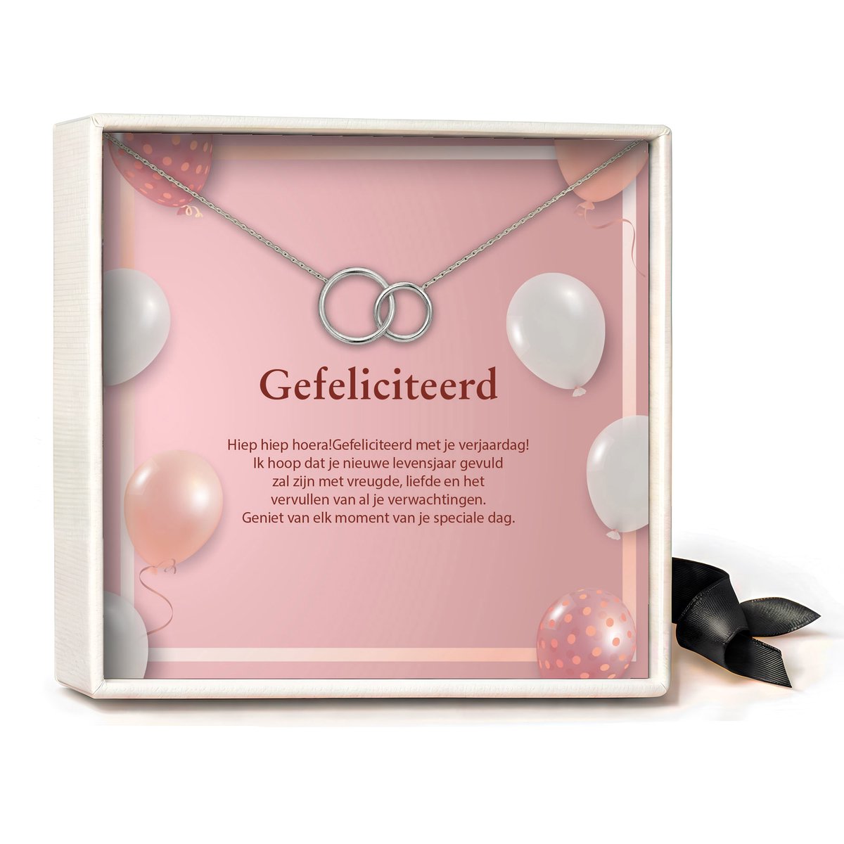 Pera Jewelry - 925 sterling zilveren Twee Ringen ketting - Gefeliciteerd - Collier - Ketting Dames - Ketting met Hanger