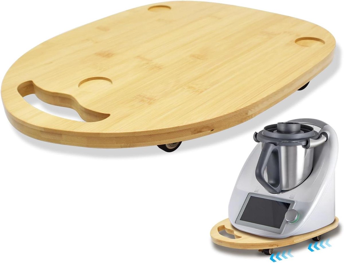 Keukenmachine Plank - Glider Board - Gemakkelijk Verplaatsen - Met Wielen en Handgrepen - 36 cm - Houtkleur