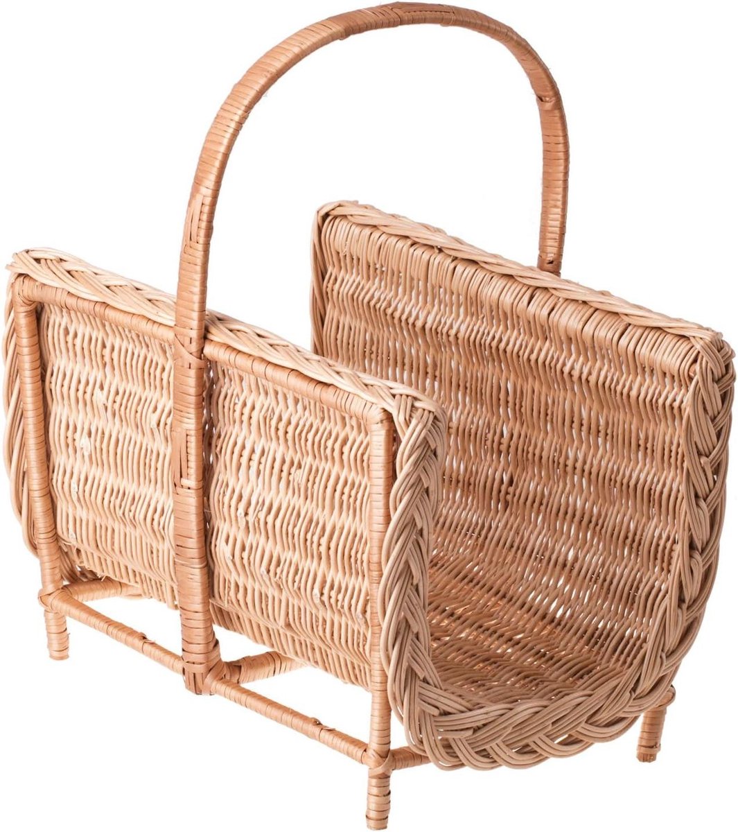 Rieten mand - Opbergmand hout - Haardhout opslag - Handgeweven in Europa - 46x32x36 cm - Natuurlijk