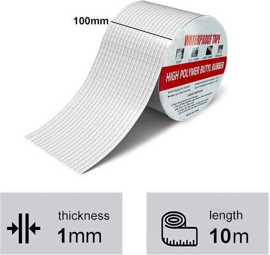 Waterdichte Reparatie Tape - Butyl Tape - Lekkages Dichten - Sterke Aluminium Folie - 10 Meter Lang - Grijs — afbeelding 2
