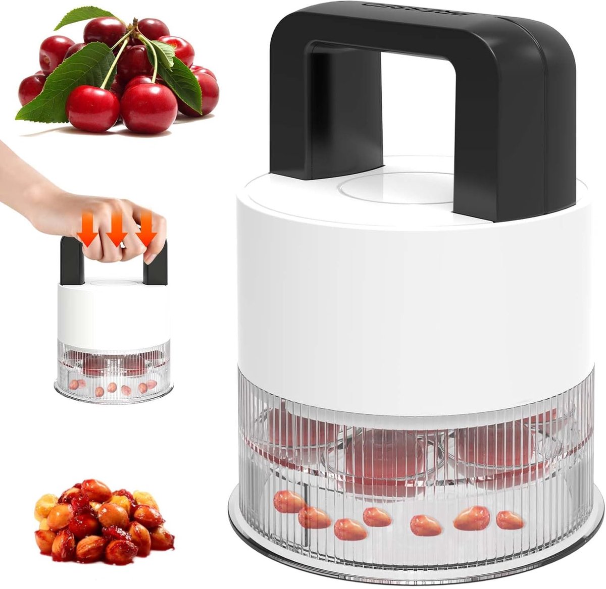 Kersenontpitter - Ontpitter met drukknop - Je Kunt 7 Kersen Tegelijk Ontpitten - kernverwijderaar - Pruimenontpitter - Fruitaccessoires - Bespaar tijd - Snelle Pitverwijdering - Keukengereedschap - Voor Kersen, Olijven, Pruimen Ontpitter - Wit