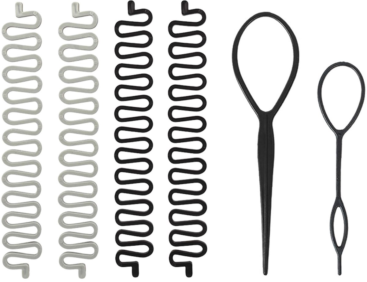 4 x vlechtgereedschap, 2 x haarspelden, haarvlechtaccessoires, haarstyling-gereedschap, haarvlechtgereedschapsset