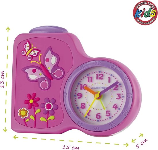 Kinderwekker Vlinder - Kindertijd Klok - Leren Klokkijken - Stil Werkend Mechanisme - 13 x 15 cm - Roze Wit — afbeelding 5
