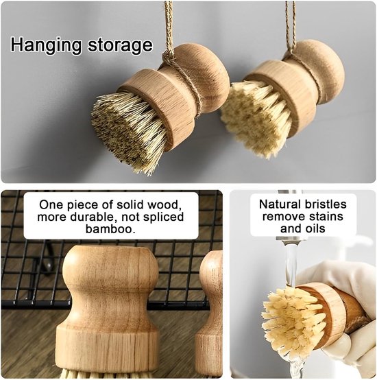 afwasborstel, 7-delige set houten afwasborstels, groenteborstel, paddenstoelborstel, schuurborstel, keukenborstel, afwasborstel — afbeelding 2