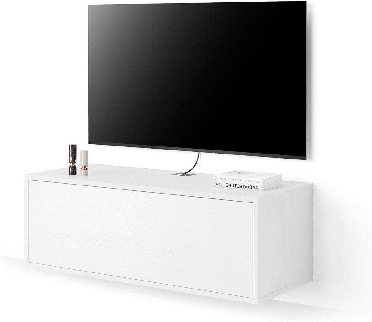 TV Wandmeubel - Mediabox Kast - Woonkamer Inrichting - Verstelbare Lade - 104 cm - Wit Eiken