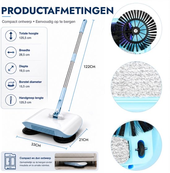 DecoVeen® Handduw Veegmachine - Lichtgewicht Veegset met Geïntegreerde Bezem en Stofopvang - Handmatige Vloerveger voor Huishoudelijk Gebruik - Compacte Sweeper voor Harde Vloeren - Blauw — afbeelding 4