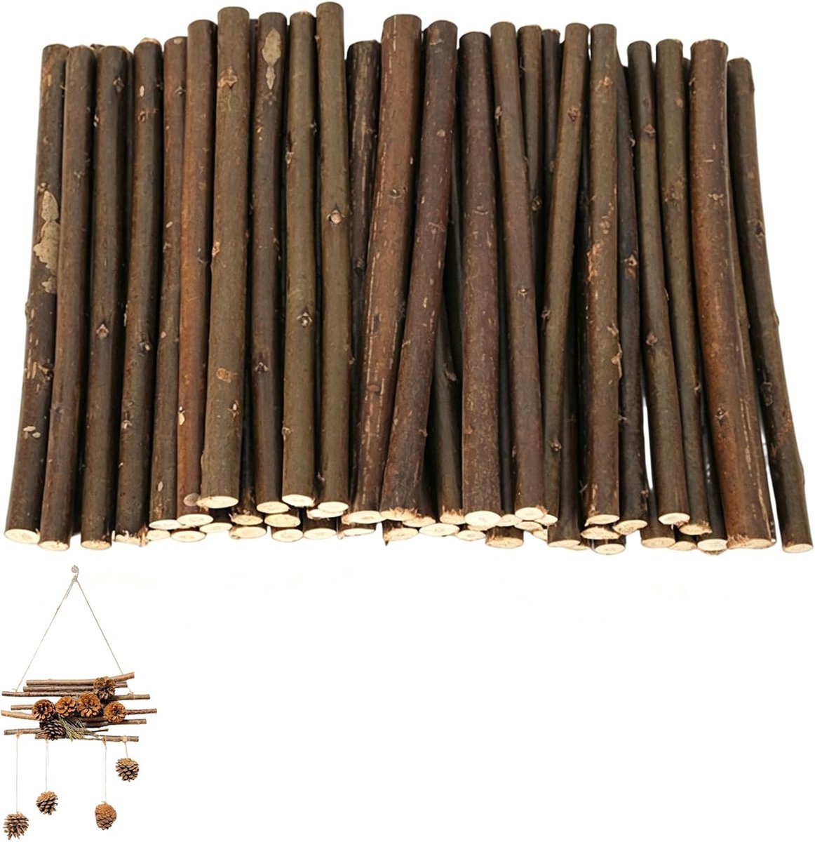 Houten stokjes 10 cm, ronde houten takken met natuurlijke boomschors, diameter 0,6 tot 1 cm, om te knutselen en voor doe-het-zelf handwerk, geschikt als decoratie voor woondecoratie en