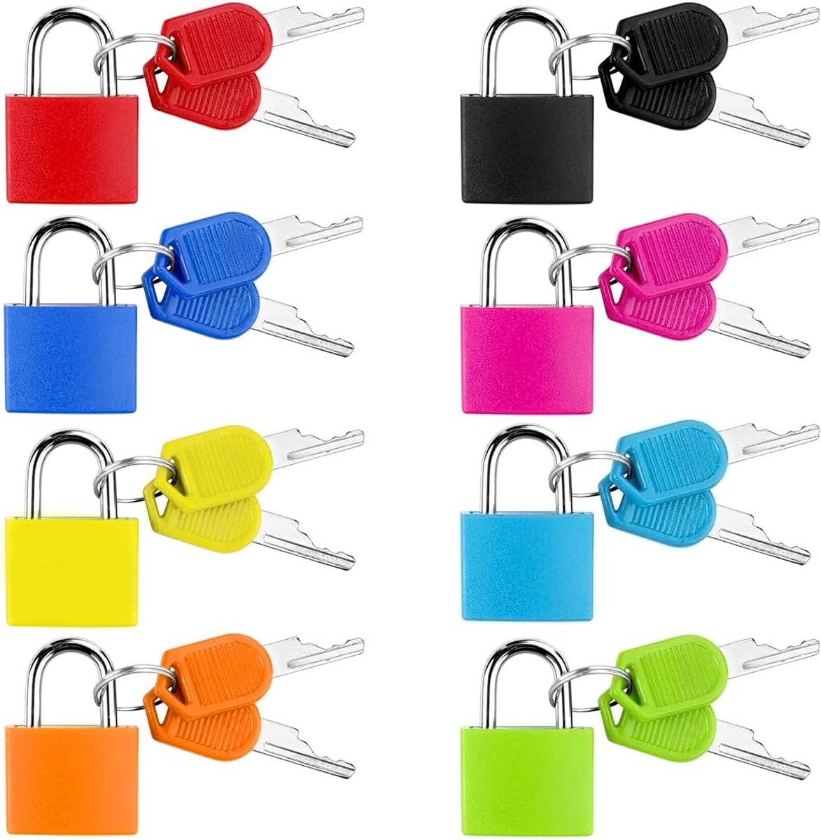 Kofferslot met sleutel, 8 stuks hangslot met sleutel, schattig bagageslot, kofferslot, 8 kleuren, mini-hangslot voor koffer, tas, kluisje, dagboek