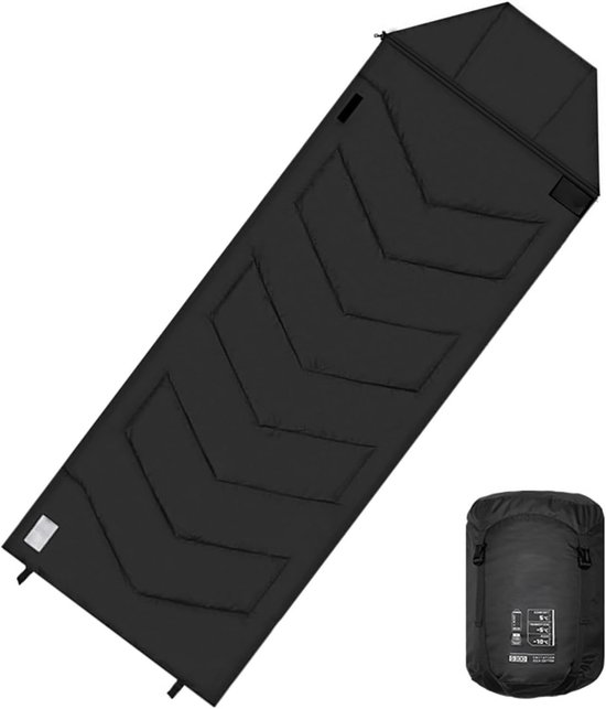 Winterslaapzak Volwassenen - Koud weer slaapzak - Kamperen en backpacken - 360° winddicht regendicht - 220x80cm met compressiezak - Schemering zwart — afbeelding 2