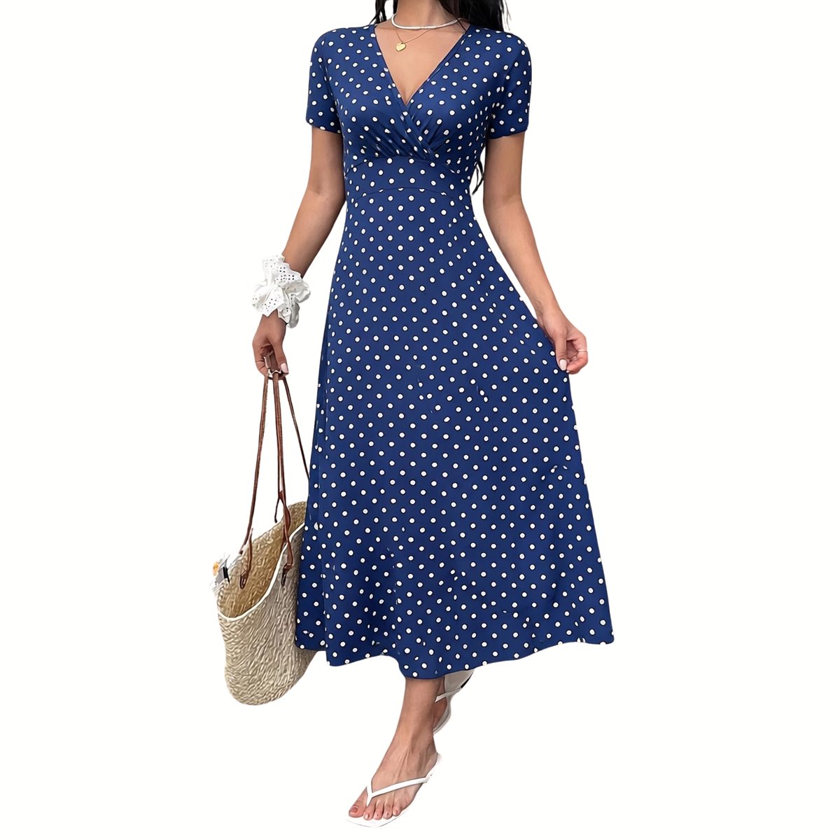 Currero Jurk Met Polkadots Stippen Zomerjurk Dames Zomerjurken Midi Jurk Volwassenen Ibiza Stijl Sundress Dress S Blauw