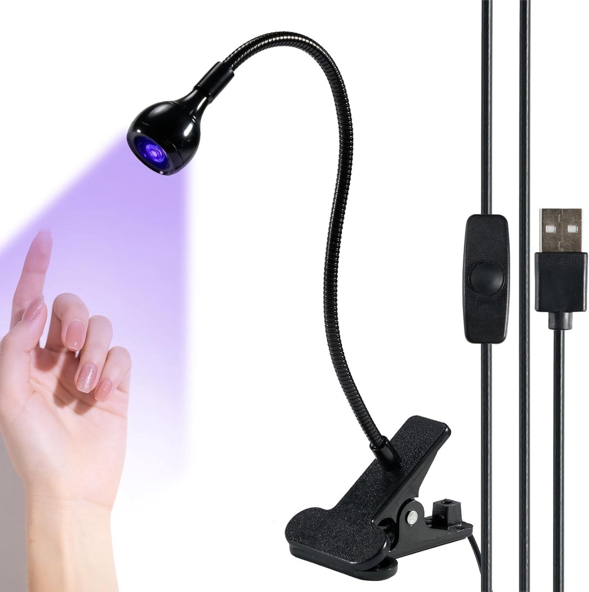 UV-nagellamp voor Gelnagels - Zwart - 3 W LED-lamp - Flexibele Zwanenhals - Voor Thuisgebruik en Professioneel Gebruik