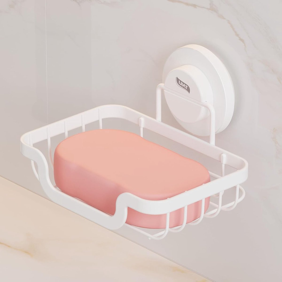 Shower Soap Holder voor Badkamer - Suction Cup Zeepdispenser, Wandmontage, Metalen Organizer, Verwijderbare Zeepbak, Maximaal 5kg, Roestvrijstaal en Wit