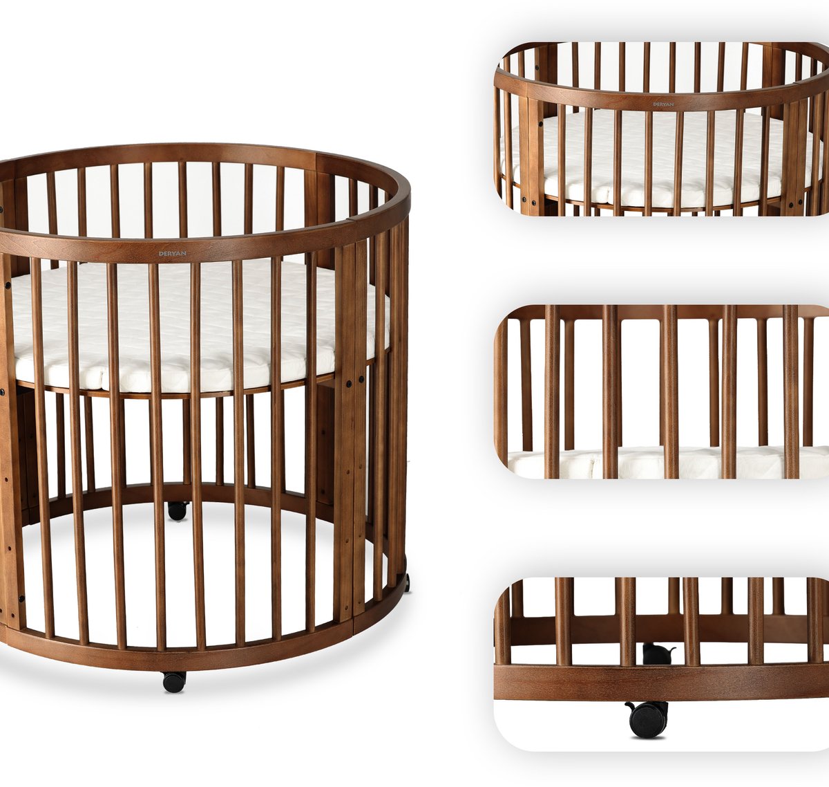 Deryan Willow Box - Ronde Houten Babybox inclusief Matras - Bruin – foto 3