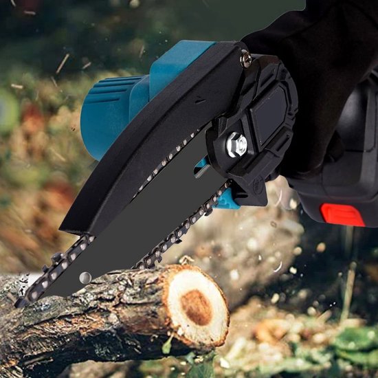 Zerova Kettingzaag Accu 21V - Motorzaag - Boomzaag Electrische - Draagbare mini kettinzaag - Bomen en Takken - 2 Accu's - Blauw — afbeelding 4