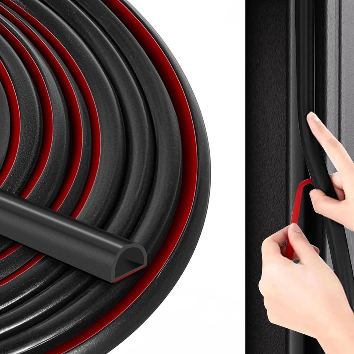 D-vormige rubberen tochtstrip voor deuren en ramen, zelfklevend, geluidsisolatie en warmtebescherming voor kieren van 3 tot 6 mm