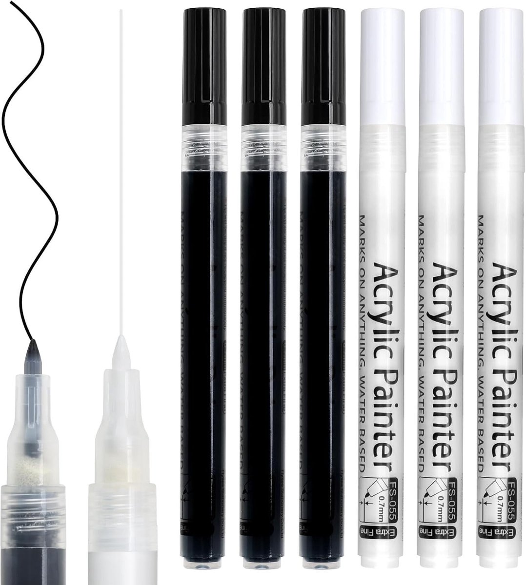 Acrylstiften - Zwart en Wit - Fijne Punt 0,7 mm - Permanente Inkt - Voor Creatieve Projecten