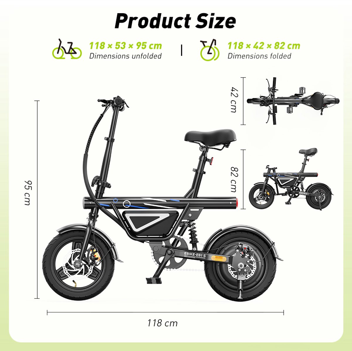 iScooter EB1S E-Bike - 14 inch tubeless luchtbanden - 30km actieradius - 250W motor - 36V 12Ah accu - Schijfremmen voor en achter - Maximumsnelheid 25 km/u - zwart thumbnail 7