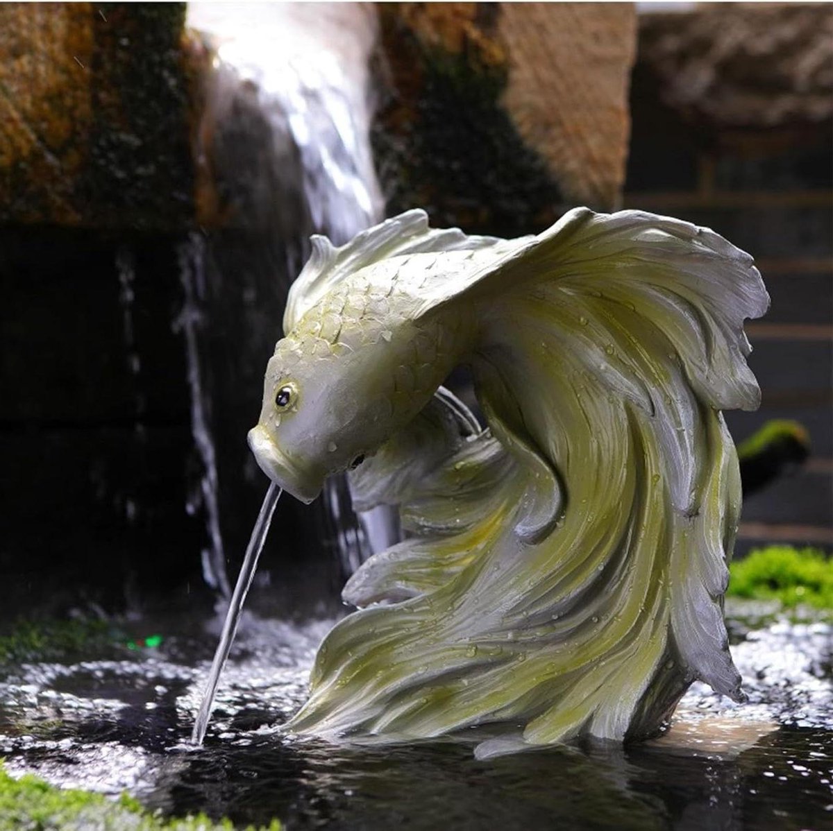 Vijverspitter Dier - Waterornament Tuin - Decoratieve Watereffecten - Neerwaarts Sproeiend - Voor Kleine Vijvers - Grijs Groen
