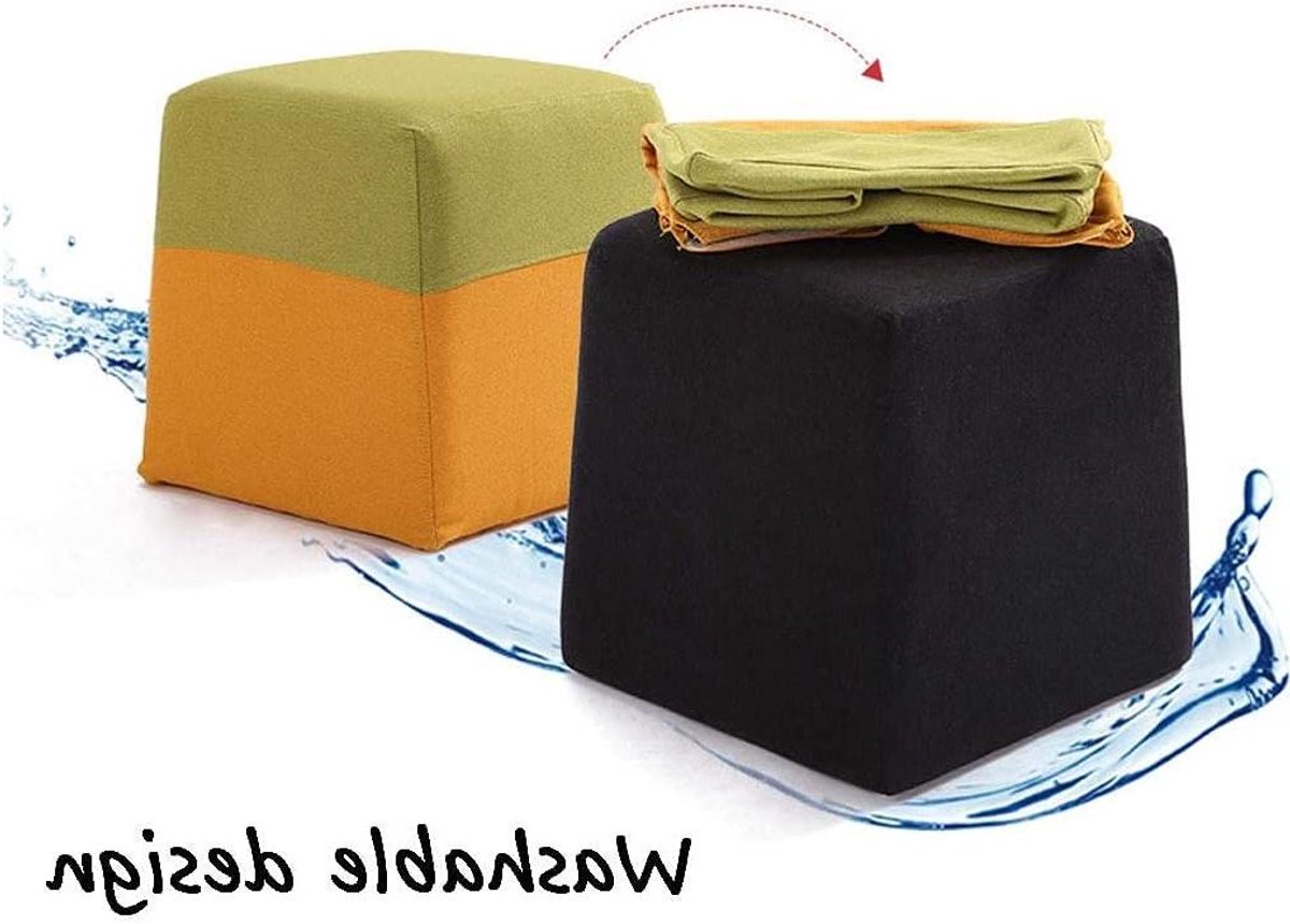 Ottomaanse kruk - Voetenbank poef - Zitcomfort verhogen - Massief houten frame - 37x37x42 cm - Linnen grijs