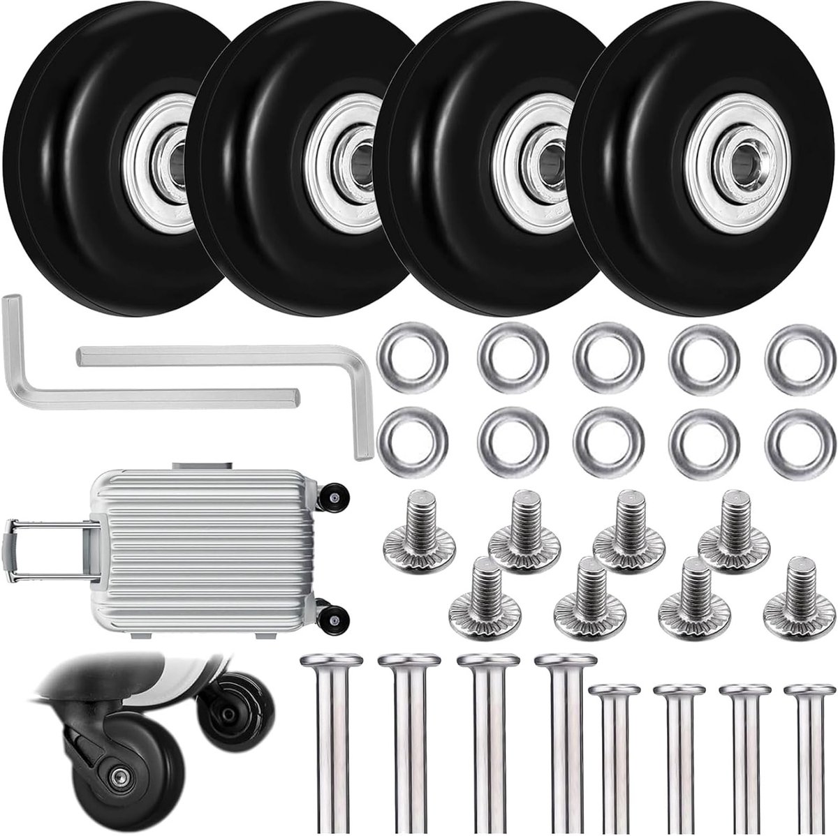 4 Pack Vervangingswielen voor Bagage - 45x18 mm Dubbel Gelagerde Trolley Wielen voor Reisbagage en Koffers