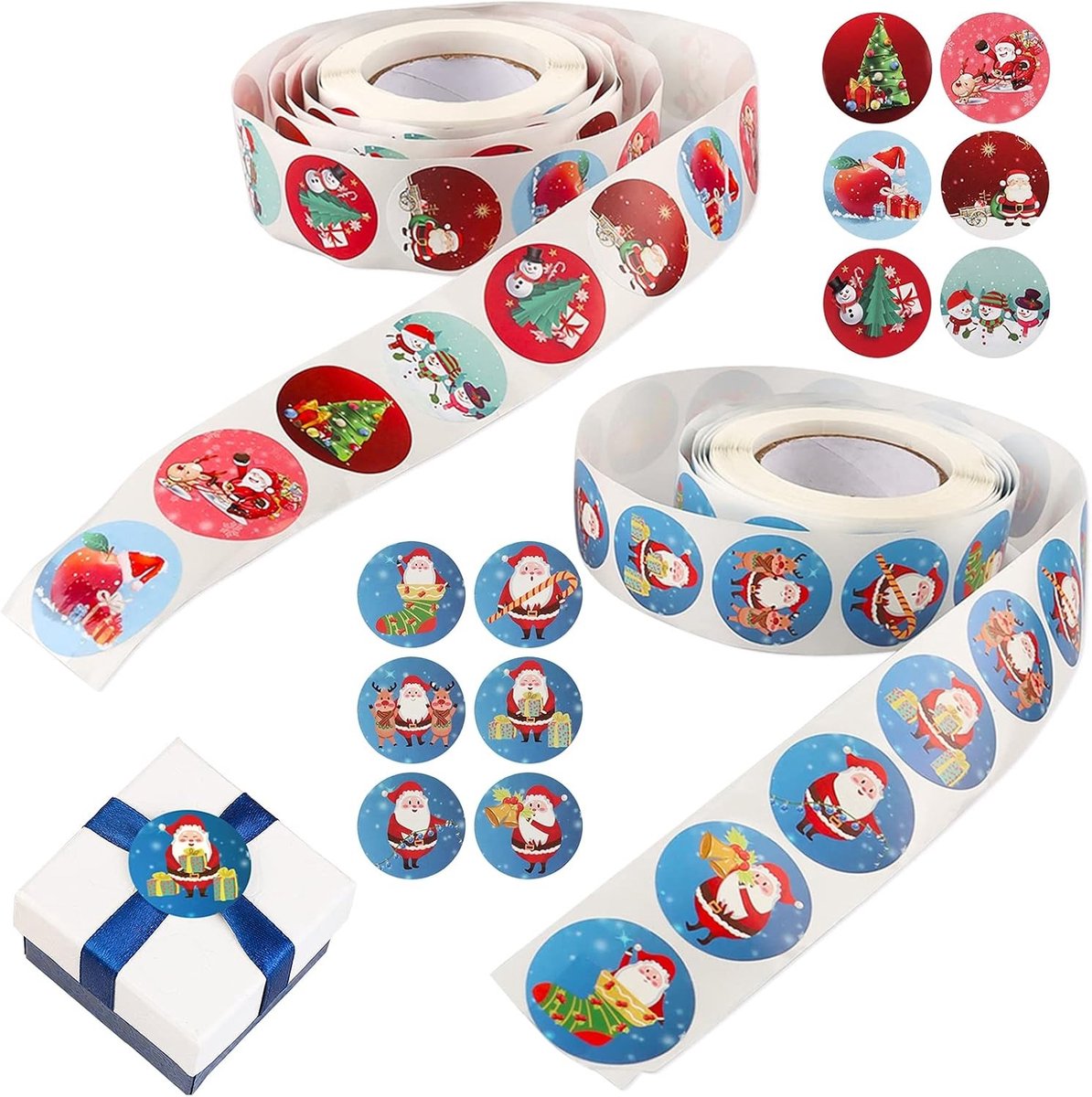 Pack van 1000 kerststickers, ronde labels, zelfklevende stickers voor cadeauverpakkingen, enveloppen en scrapbooking, 25 mm diameter