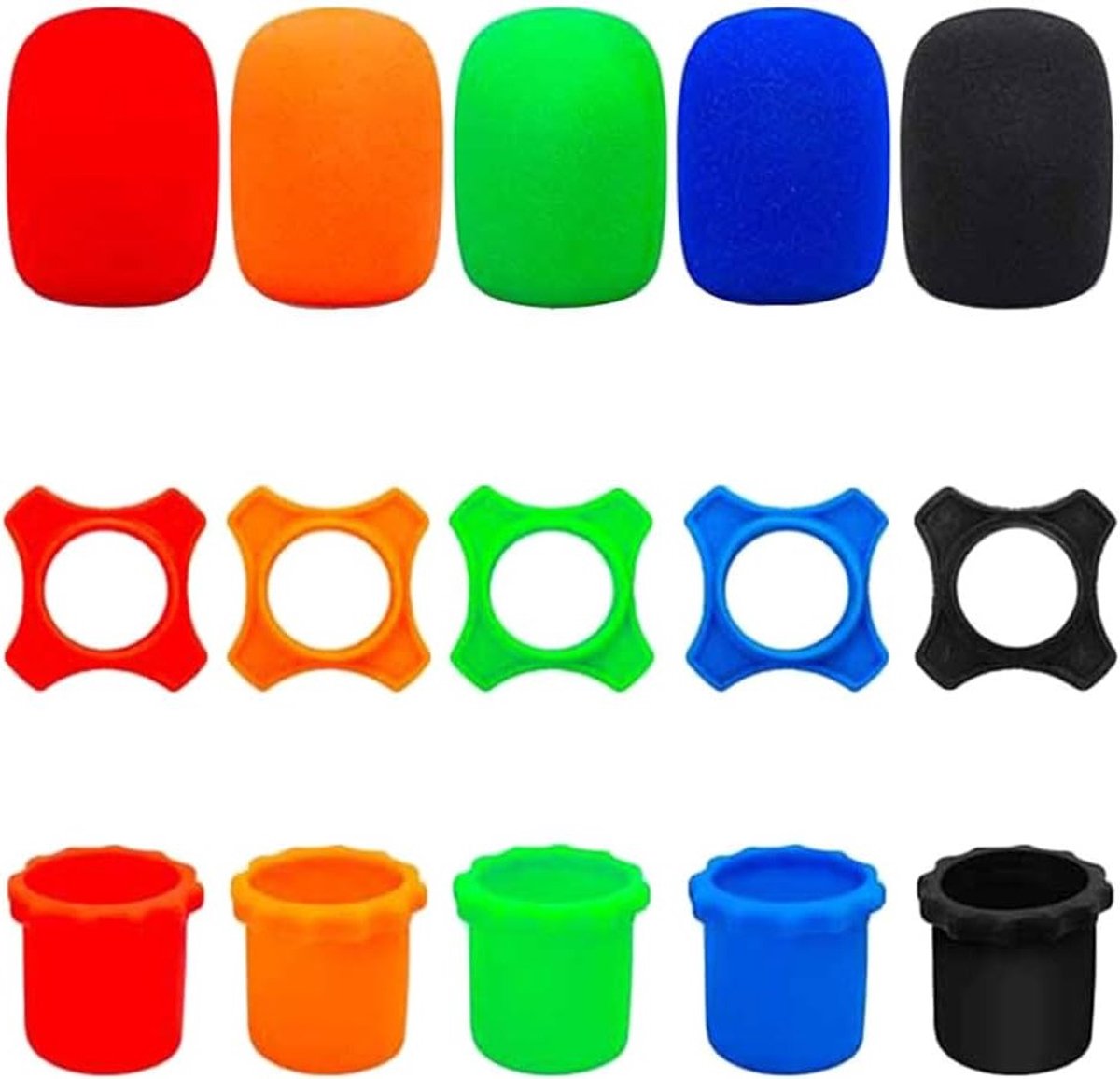 Vijf stuks schokbestendige silicone ringen voor draadloze handheld microfoons met windscherm en onderkant houder voor KTV gebruik