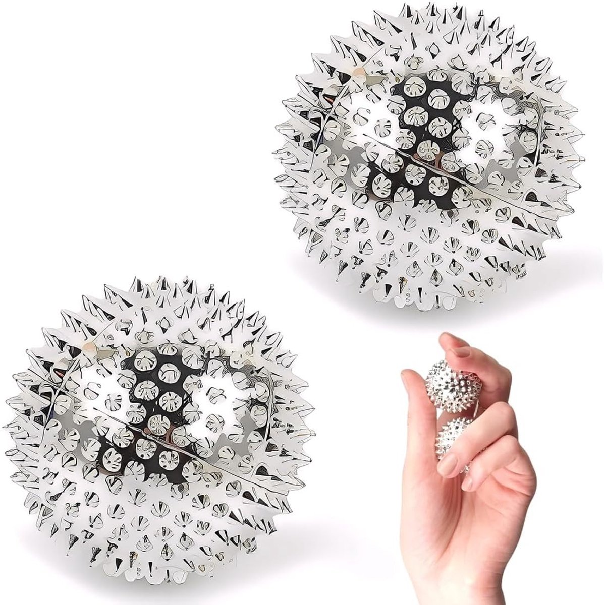 2 Stuks Magnetische Acupressuurballen, Massagebal voor Ontspanning en Pijnverlichting, Kleine 32mm Diameter, Zilverkleurig