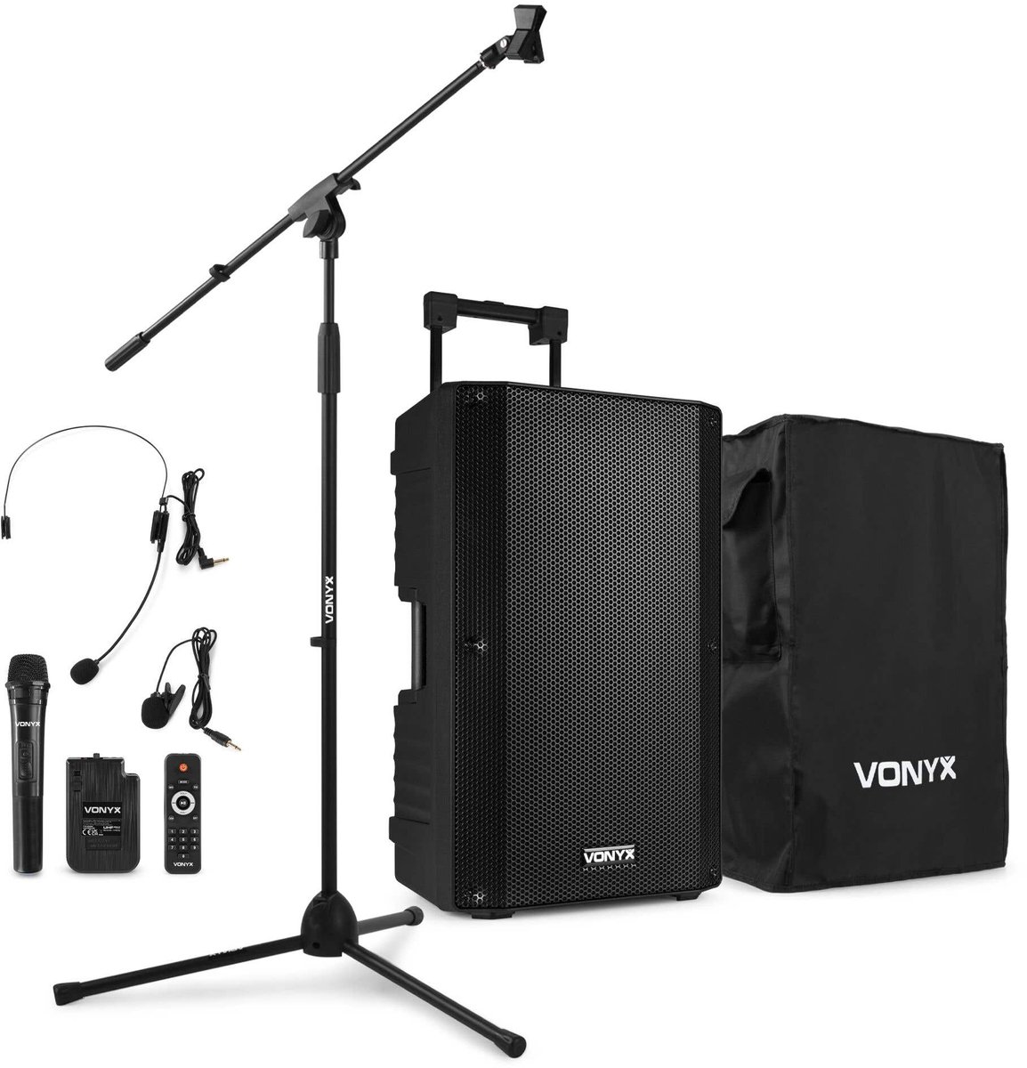 Vonyx VSA700-BP portable speaker set met speakerbeschermhoes en microfoonstandaard - 1000W