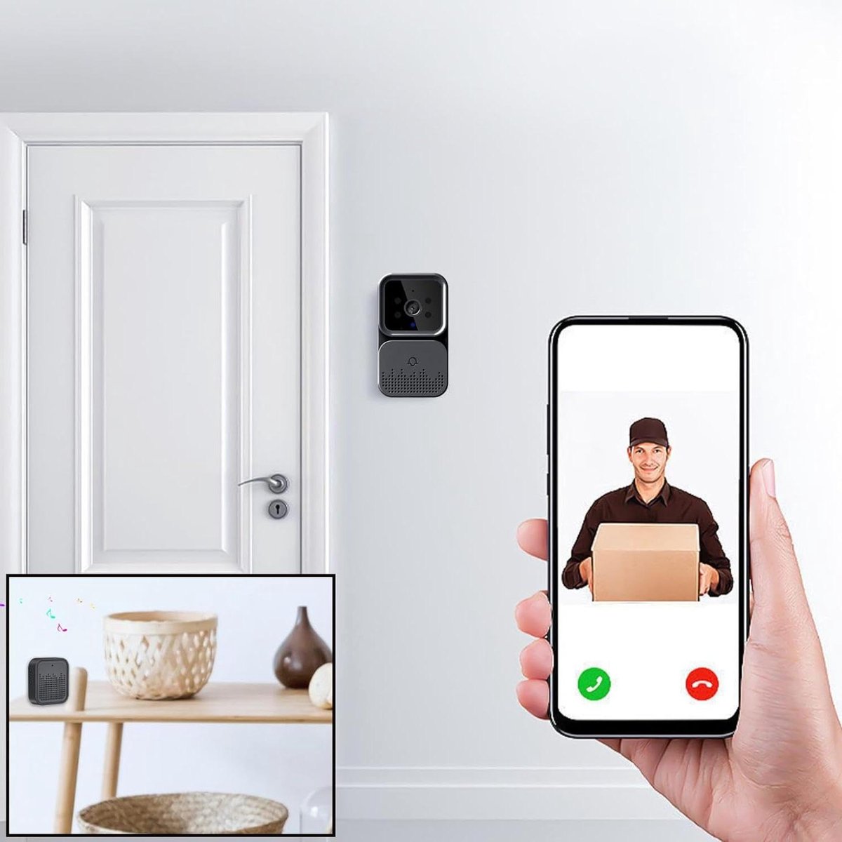 Slimme Video Deurbel - Visuele Deurbel Intercom - Thuis Beveiliging - HD Nachtzicht WiFi - 9x5x2.5cm - Zwart