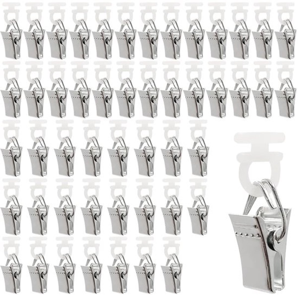 Gordijnklemmen 50 Stuks - Rolringen met Clips - Kunststof/IJzer - Zilver - Voor Plafondrails - Geschikt voor Gordijnen - Gordijnringen