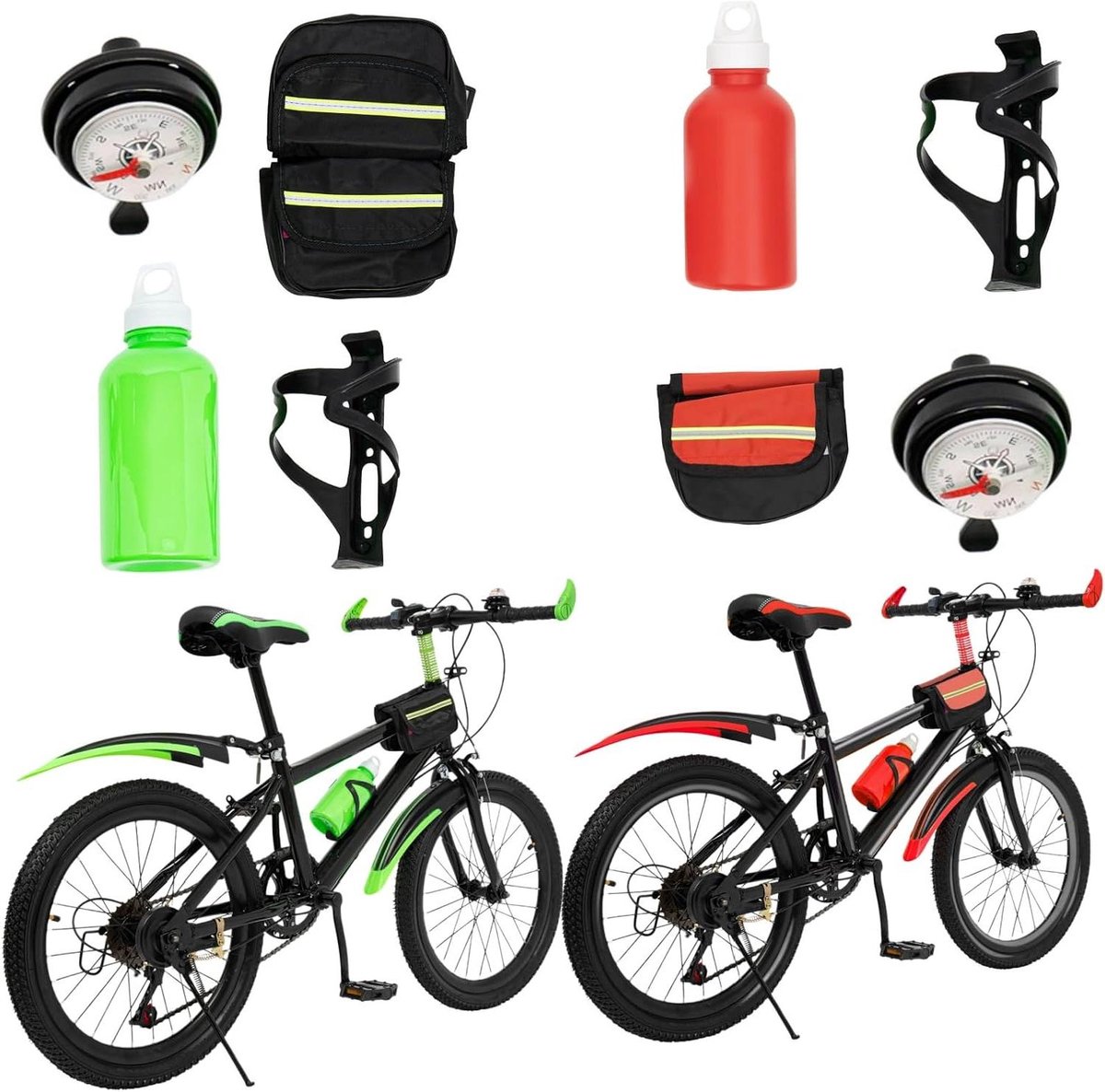 Kinder Mountainbike - Jongensfiets Meisjesfiets - Buiten Fietsen - 7 Versnellingen - 20 inch - Rood en Groen