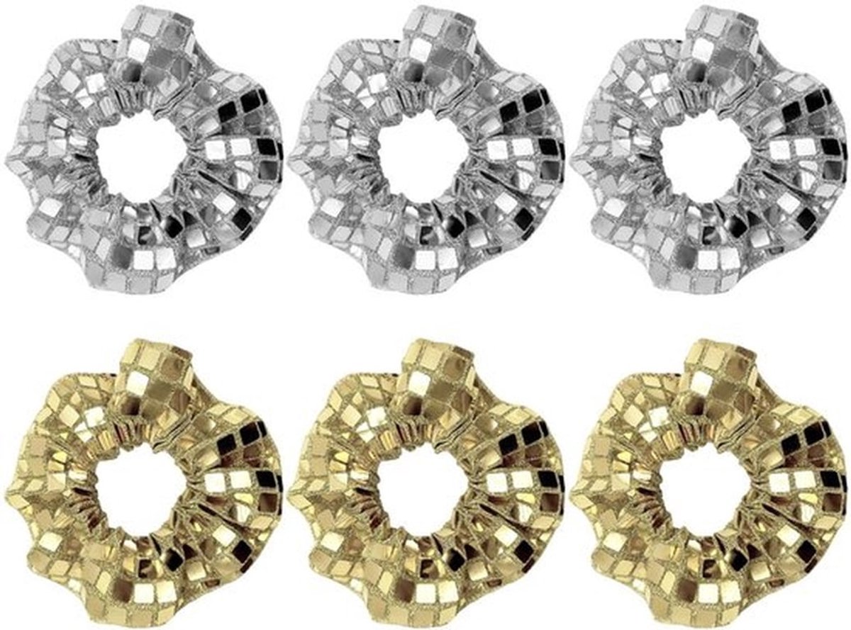 Haarelastiekjes 6 stuks - Discotheekstijl - Decoratieve haarelastiekjes - Vierkante pailletten - Geschikt voor kapsel - Uniek ontwerp - Haarsieraad